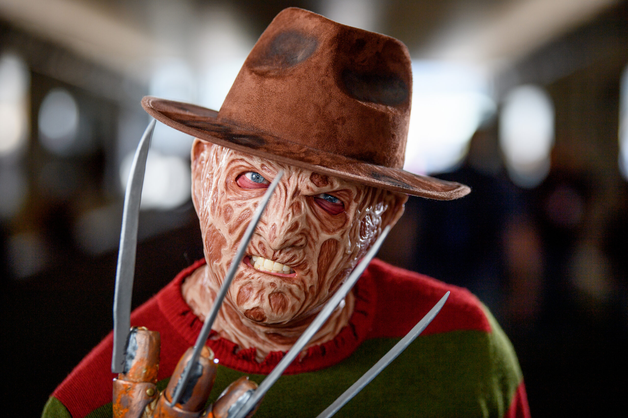 NEW YORK, NEW YORK - OCTOBER 07: A cosplayer dressed as Freddy Krueger from 